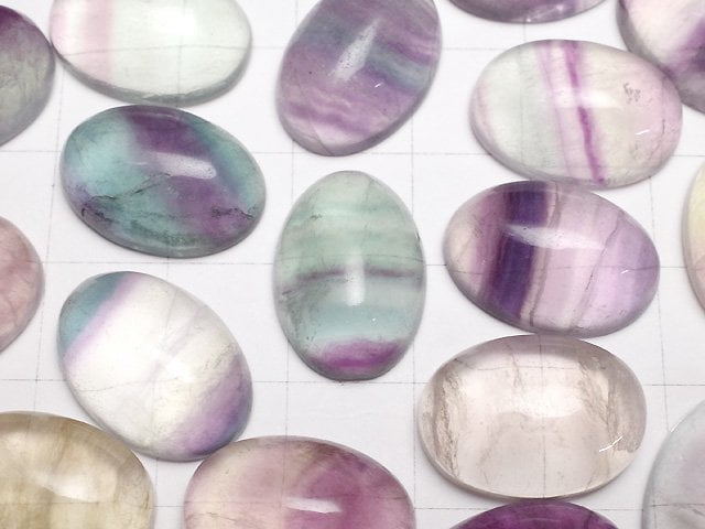 多色螢石 AAA 橢圓素面蛋面 18x13mm 2顆