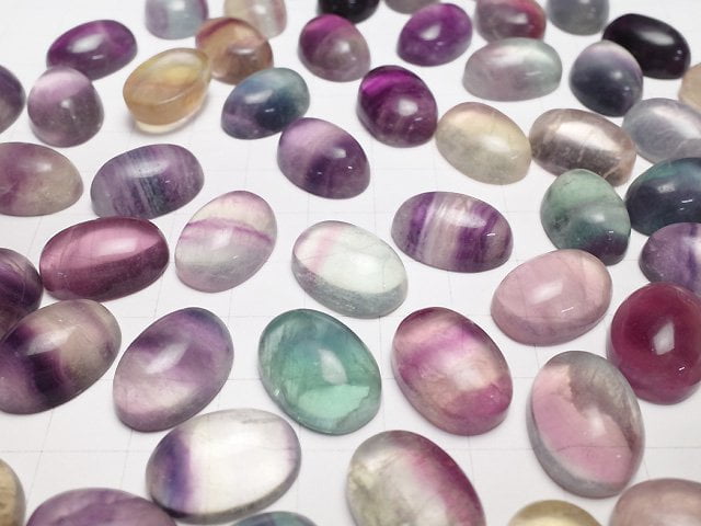 Multicolor-Fluorit AAA- ovaler Cabochon 18x13mm 2 Stück