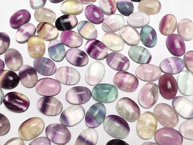 Multicolor-Fluorit AAA- ovaler Cabochon 18x13mm 2 Stück