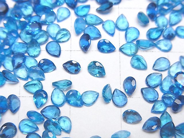 高品質霓虹藍磷灰石 AAA 裸石 梨形刻面 4x3mm 5顆