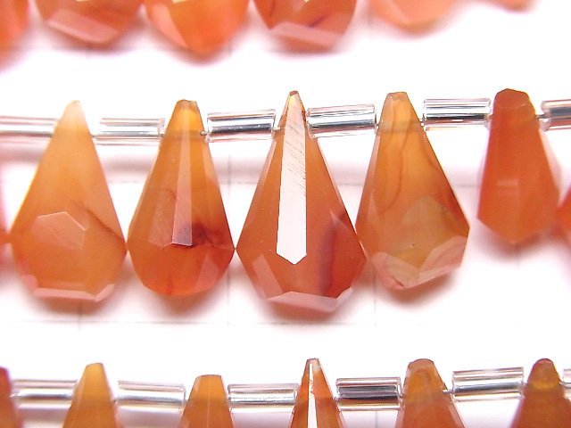 高品質紅玉髓 AA++ 粗糙水滴刻面梨形半串或 1 串珠子 (18 顆)