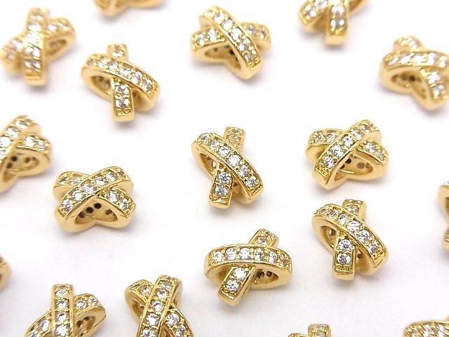 金屬串珠 圓盤狀 8x7x5.5公釐 金色 (含方晶鋯石) 2顆