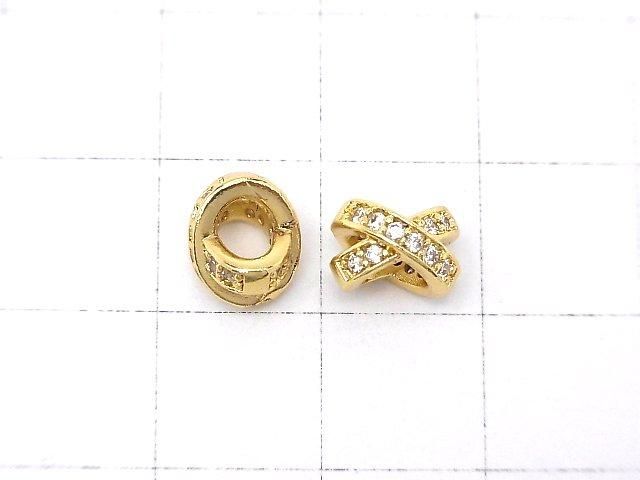 金屬串珠 圓盤狀 8x7x5.5公釐 金色 (含方晶鋯石) 2顆