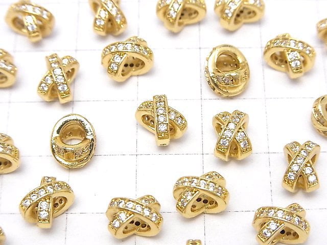 Metal parts Rondelle 8x7x5.5mm Gold (with CZ) 2pcs