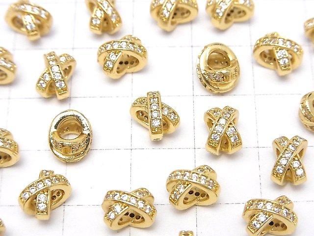金屬串珠 圓盤狀 8x7x5.5公釐 金色 (含方晶鋯石) 2顆