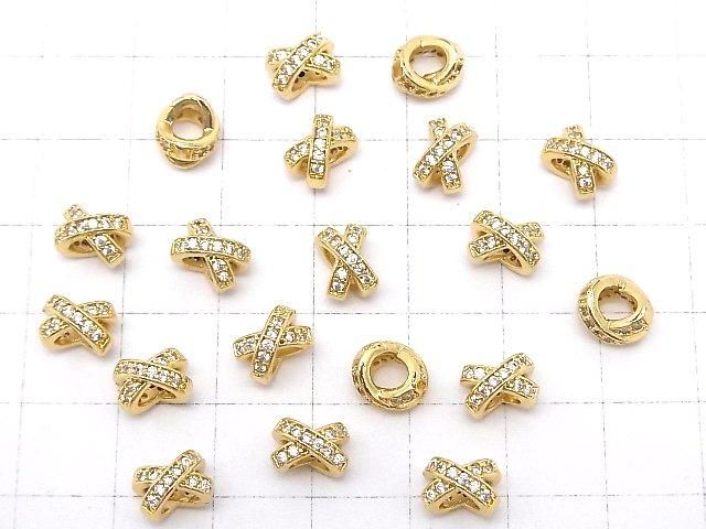金屬串珠 圓盤狀 8x7x5.5公釐 金色 (含方晶鋯石) 2顆