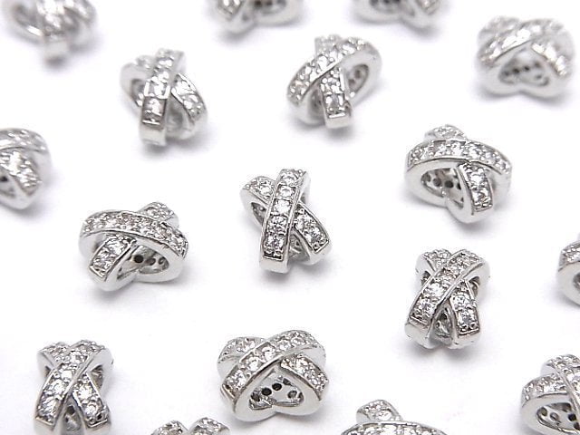 Metal parts Rondelle 8x7x5.5mm Silver (with CZ) 2pcs