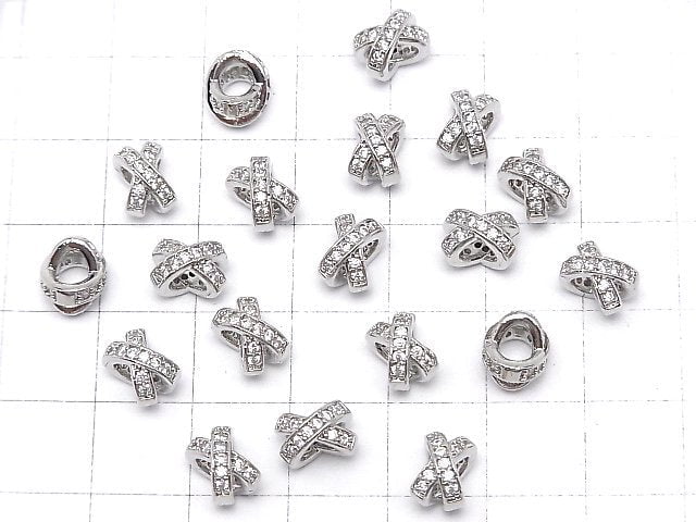 Metal parts Rondelle 8x7x5.5mm Silver (with CZ) 2pcs