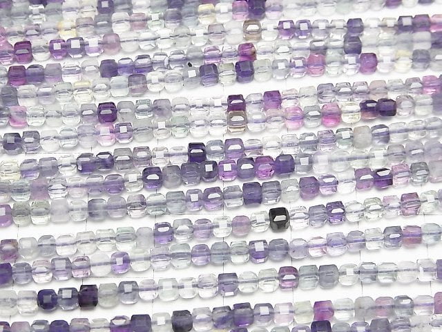 Hochwertig! Multicolor Fluorit AAA- Würfelform 3x3x3mm 1Strang Perlen (ca. 15Zoll/37cm)