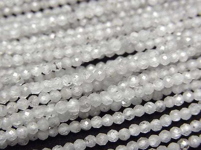 高品質!天然淺灰色鋯石 AA 刻面圓珠 2mm 1串(約15英吋/37公分)