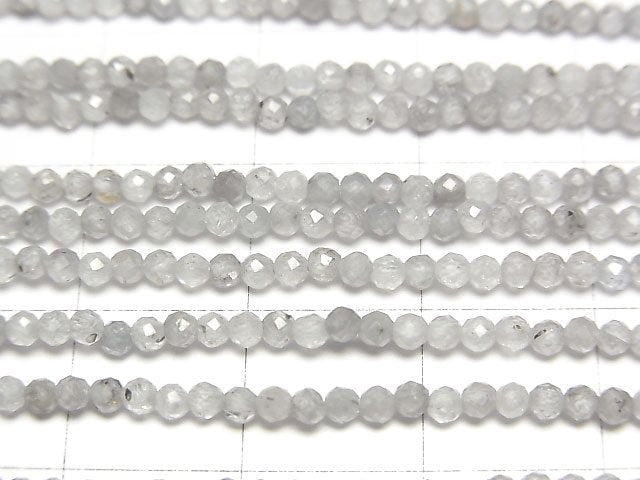高品質!天然淺灰色鋯石 AA 刻面圓珠 2mm 1串(約15英吋/37公分)