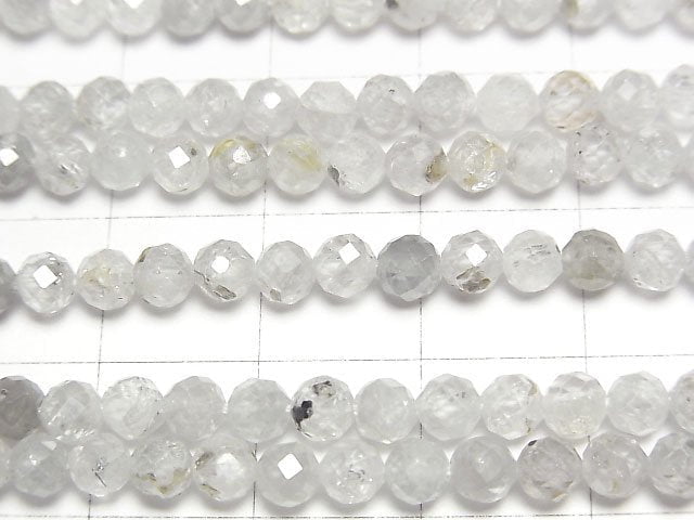 高品質!天然淺灰色鋯石 AA 刻面圓珠 4mm 一串(約15英吋/37公分)