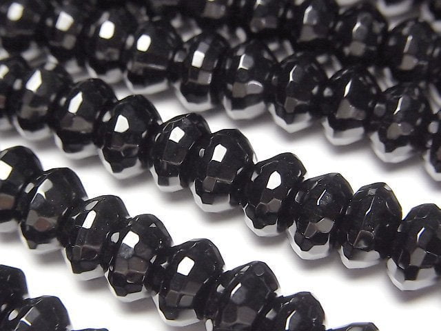 黑瑪瑙算盤切割 8x8x5毫米 半串或1串珠子 (約15英吋/36公分)