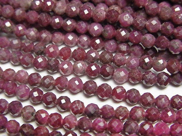 高品質!印度紅寶石 AA 刻面圓珠 3mm 1串 (約15英吋/37公分)