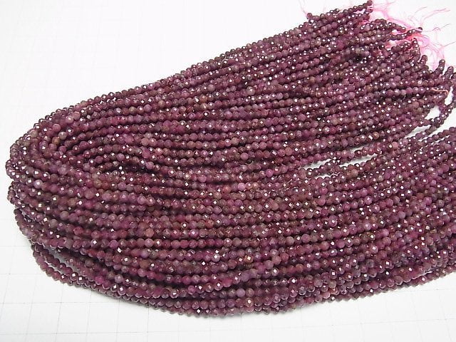Hochwertig! Indischer Rubin AA Facettierter Rund 3mm 1Strang Perlen (ca. 15 Zoll/37 cm)