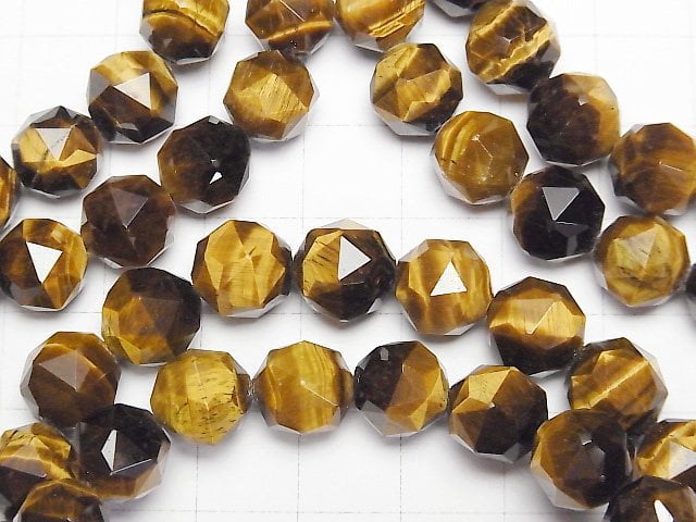 Hochwertig! Gelber Tigerauge AA++ Stern facettierte Rund 10mm Armband