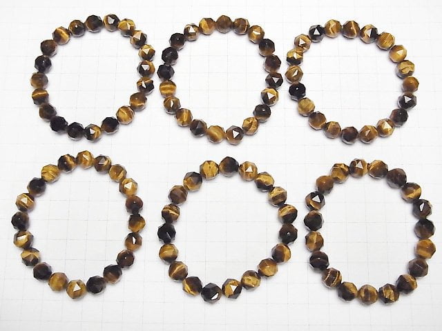 Hochwertig! Gelber Tigerauge AA++ Stern facettierte Rund 10mm Armband