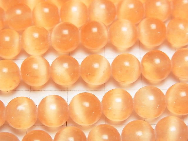 橙色透石膏 (石膏) 圓珠 8毫米 一串 (約15英吋/37公分)
