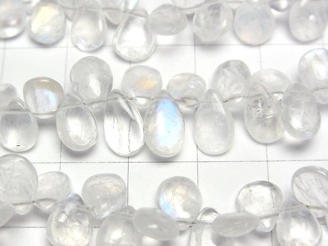 高品質彩虹月光石 AA++ 梨形 (平滑) 半串或1串珠子 (約6英寸/16公分)