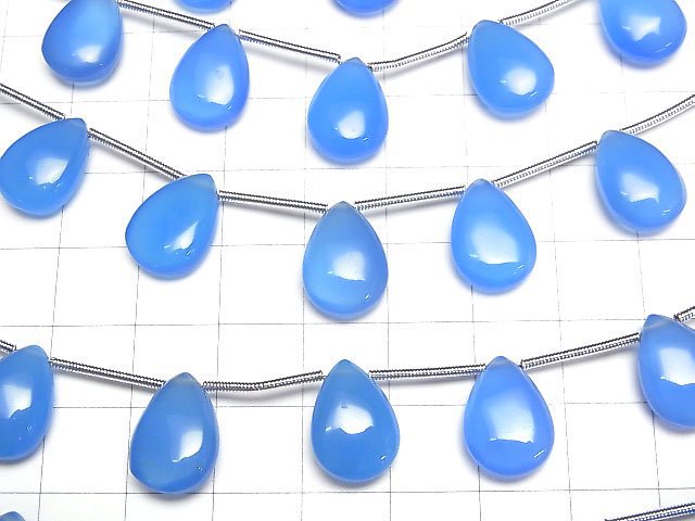 Hochwertiger blauer Chalcedon AAA Tropfenform (glatt) 14x10mm 1Strang Perlen (6Stück)