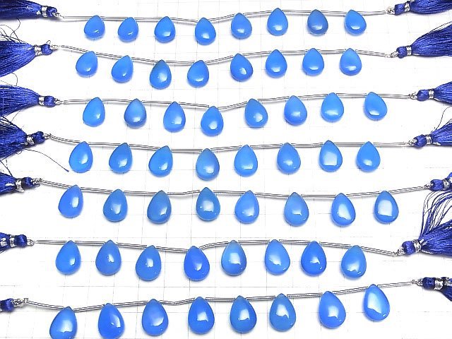 Hochwertiger blauer Chalcedon AAA Tropfenform (glatt) 14x10mm 1Strang Perlen (6Stück)