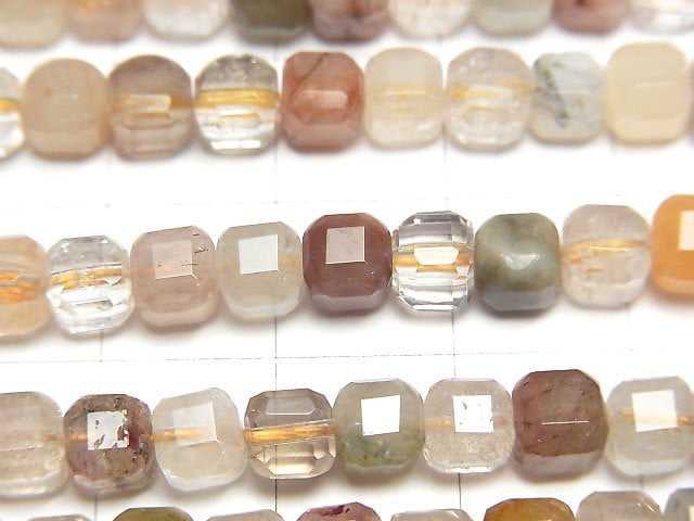 高品質!多色石英 AA+ 立方體形狀 5x5x5 毫米 1 串珠子 (約 15 英吋/38 公分)
