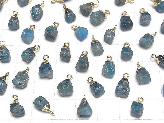 Blauer Apatit Rohstein Charm goldfarben 2 Stück