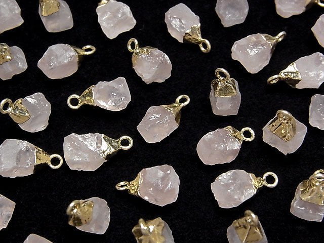 Rosenquarz Rohstein Charm goldfarben 2 Stück