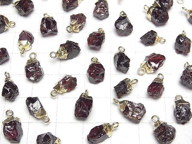 Granat Rohstein Charm goldfarben 2 Stück
