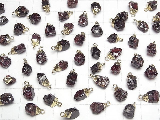Granat Rohstein Charm goldfarben 2 Stück