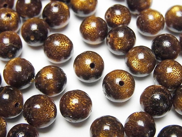 Golden Coral Half Drilled Hole Round 8mm 4pcs
