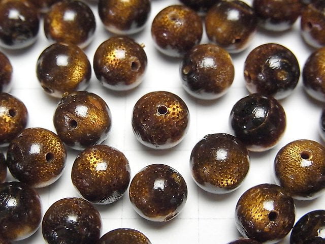 Golden Coral Half Drilled Hole Round 8mm 4pcs
