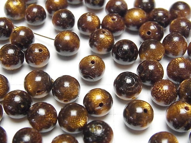 Golden Coral Half Drilled Hole Round 8mm 4pcs