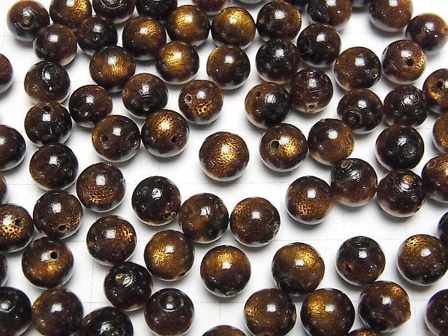 Golden Coral Half Drilled Hole Round 8mm 4pcs