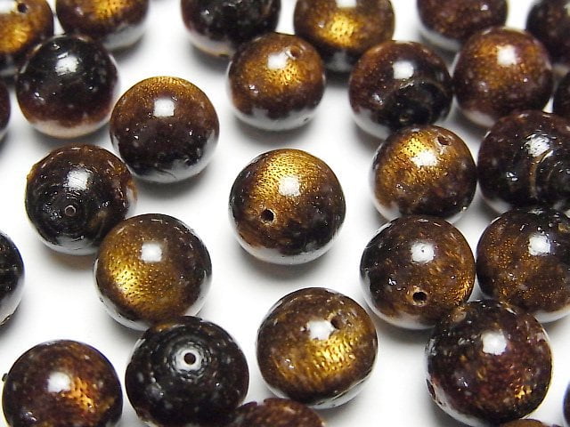 Golden Coral Half Drilled Hole Round 10mm 2pcs