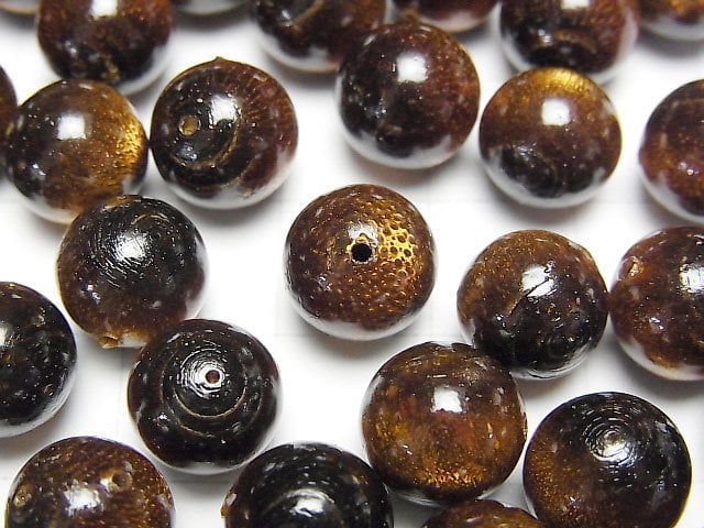 Golden Coral Half Drilled Hole Round 10mm 2pcs
