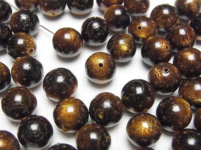 Golden Coral Half Drilled Hole Round 10mm 2pcs