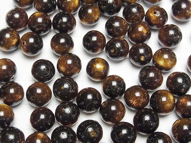 Golden Coral Half Drilled Hole Round 10mm 2pcs