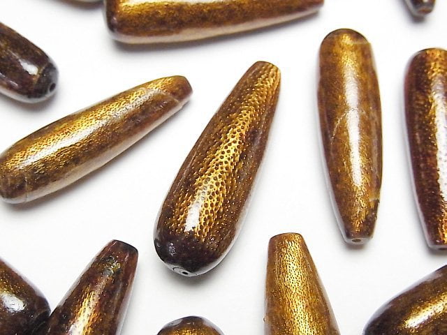金色珊瑚半鑽孔吊墜 (光滑) 27x7mm 2顆
