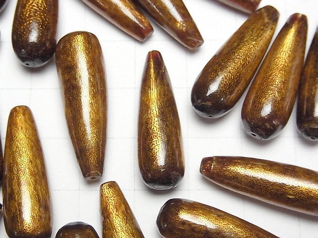 金色珊瑚半鑽孔吊墜 (光滑) 27x7mm 2顆