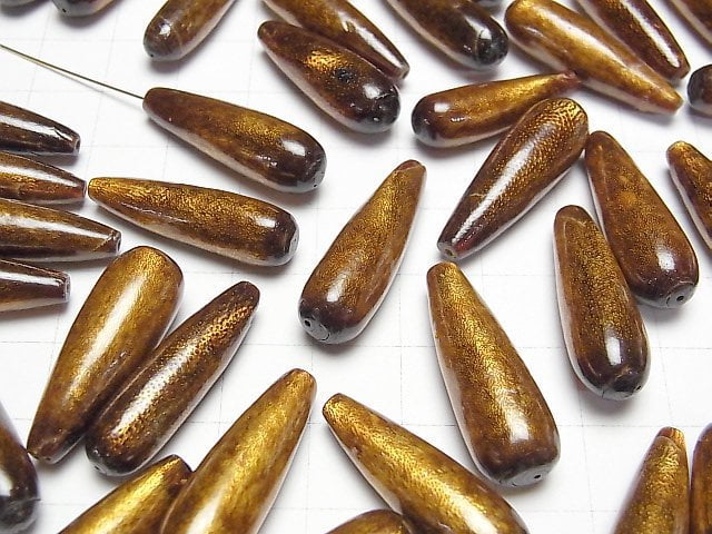 Goldkoralle Halb Durchbohrtes Loch Tropfen (Glatt) 27x7mm 2 Stück