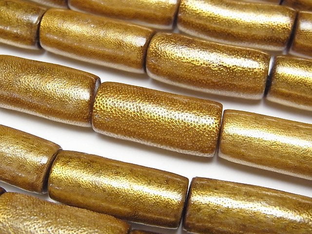 金色珊瑚管珠 25x11x11mm 半串或一串珠子 (約14英寸/34公分)