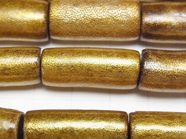 金色珊瑚管珠 25x11x11mm 半串或一串珠子 (約14英寸/34公分)