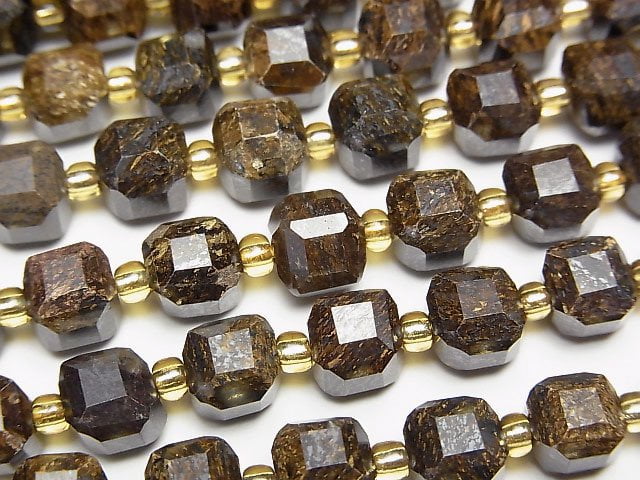 高品質!古銅輝石方形珠 7x7x7mm 一串(約15英吋/37公分)