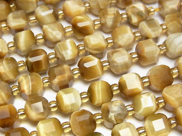 高品質!金虎眼石 AA++ 立方體形狀 7x7x7mm 半串或 1 串珠子 (約 15 英寸/36 公分)
