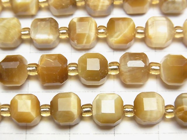高品質!金虎眼石 AA++ 立方體形狀 7x7x7mm 半串或 1 串珠子 (約 15 英寸/36 公分)