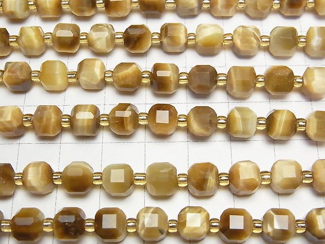Hochwertig! Goldener Tigerauge AA++ Würfelform 7x7x7mm halb oder 1 Strang Perlen (ca. 15 Zoll/36 cm)
