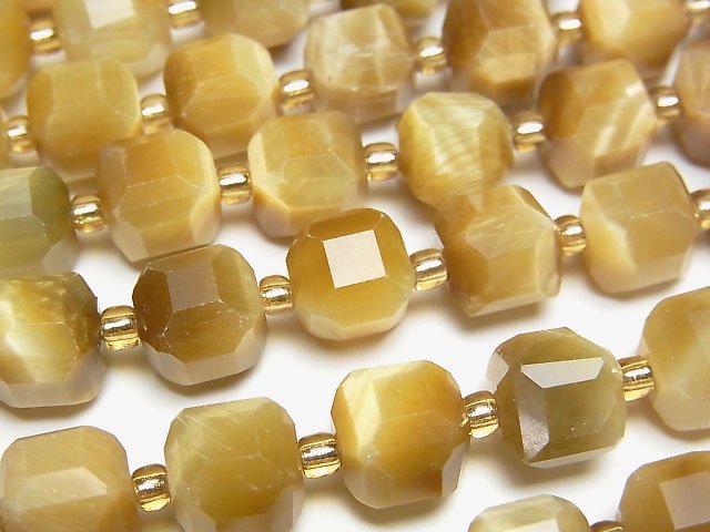 高品質!金虎眼石 AA++ 立方體形 8x8x8mm 半串或 1 串珠子 (約 15 英寸/36 公分)