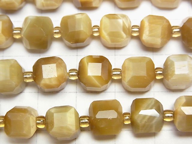高品質!金虎眼石 AA++ 立方體形 8x8x8mm 半串或 1 串珠子 (約 15 英寸/36 公分)