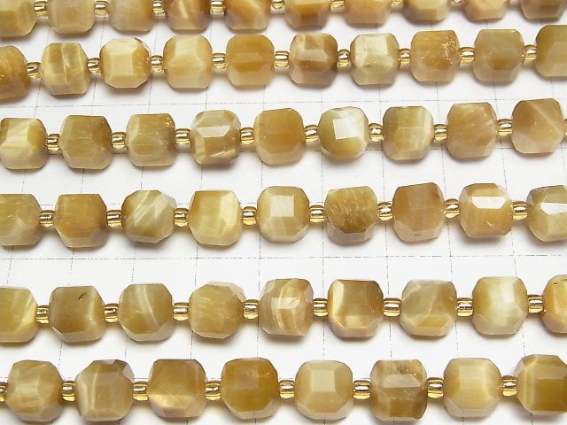 Hochwertig! Goldener Tigerauge AA++ Würfelform 8x8x8mm halb oder 1 Strang Perlen (ca. 15 Zoll/36 cm)